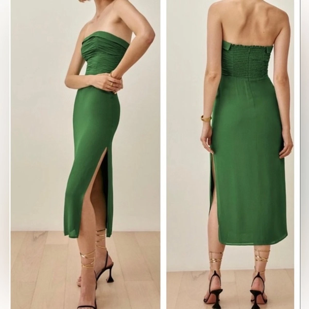 green strapless dress