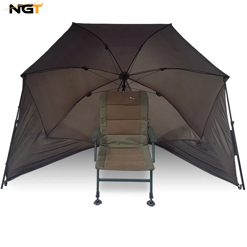 NGT 50"" Fishing Brolly Umbrella Carp Coarse Fishing Day Shelter With Storm Poles