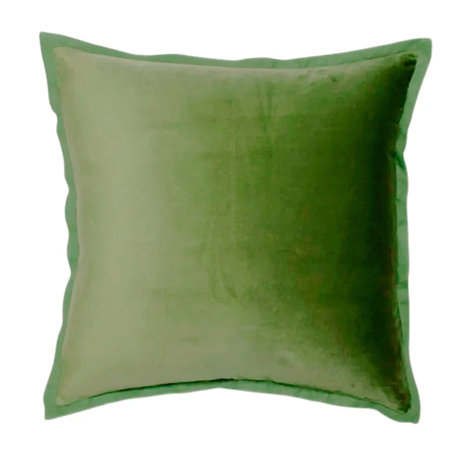 Loden Green Velvet Throw Pillow with Cotton Flange Square 18x18in Feather Insert - Image 2 of 4