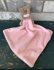 George Pink Lovey Security Blanket Brown Teddy Bear GUC 12" x 12" One Size B9