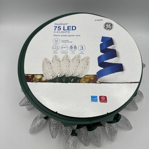 GE StayBright 75Count 37ft Constant White C9 LED Christmas String