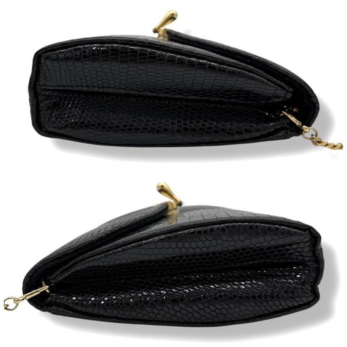 LAUNER LONDON Lizard Leather BLACK GOLD Chain BAG / Elegant Party USED JAPAN - Picture 7 of 10