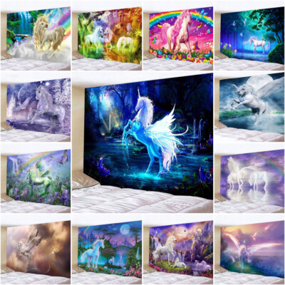 Large Unicorn Tapestry Scenery 3D Wall Hanging Bedspread Throw Blanket Backdrop