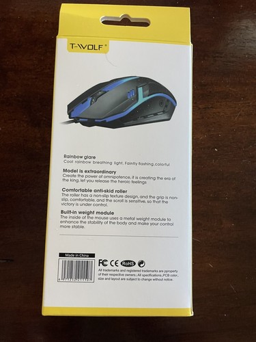 T-WOLF V1 Wired Gaming Mouse 3 Button 7 Colorful Backlight 1200 DPI Office Mouse - Picture 2 of 4