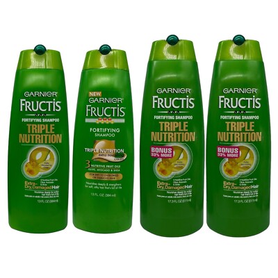 Lot of 4 Garnier Triple Nutrition Fortifying Shampoo Extra Dry Damaged Hair HTF
