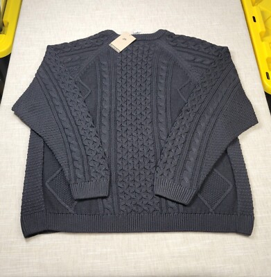 NIKE Cable Knit Sweater 2XL Mens Black Crewneck Knit Logo | eBay