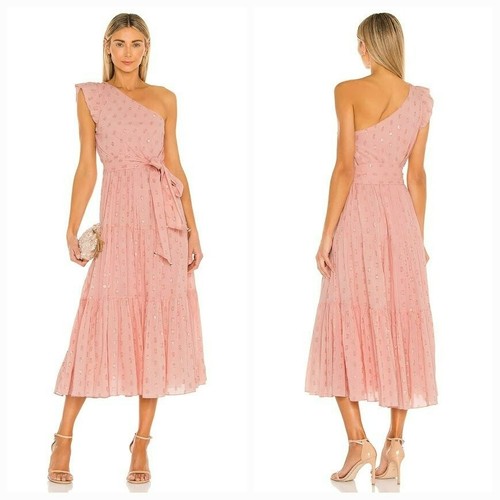 Karina Grimaldi Pauline Punkte Kleid S Blush Pink Metallic Stufen One Shoulder 5414 - Bild 14 von 14