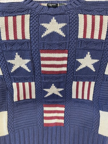 Sweater American Flag , Hammacher Schlemmer - Uni-sex Size XL Hand-Knit Cotton - Picture 3 of 4