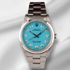Rolex 34mm Oyster Perpetual Baby Blue Diamond Dial Stainless Steel Watch 14010