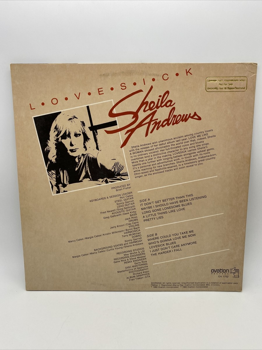 Sheila Andrews Love Sick 1980 Vinyl LP Ovation Records OV-1752