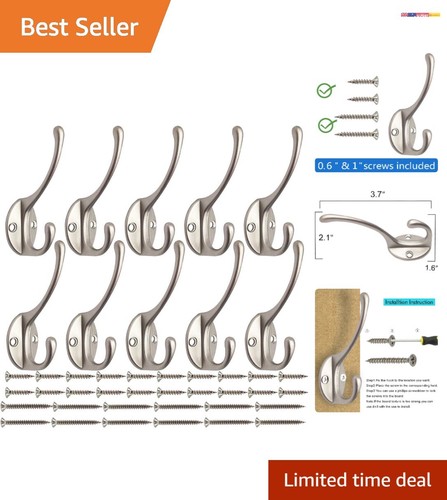 Stylish 10 Pack Dual Utility Hooks - Retro Silver Design for Home Organization