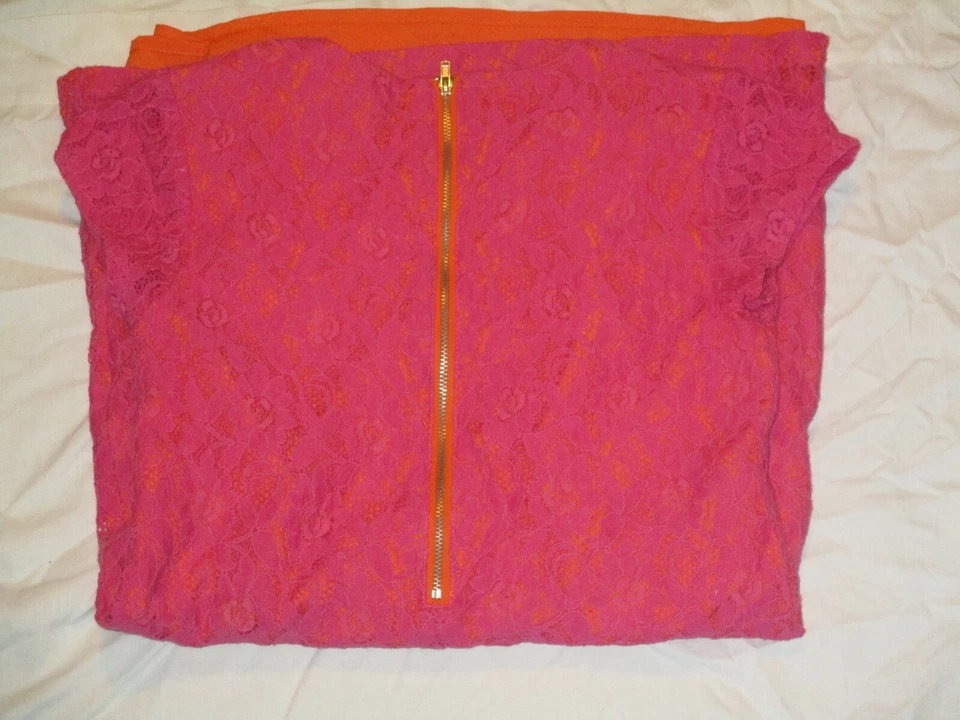 Nicole Miller Lace Dress Girls Size XL Children's Pink Orange Flowers Zip Back - Image 2 of 4