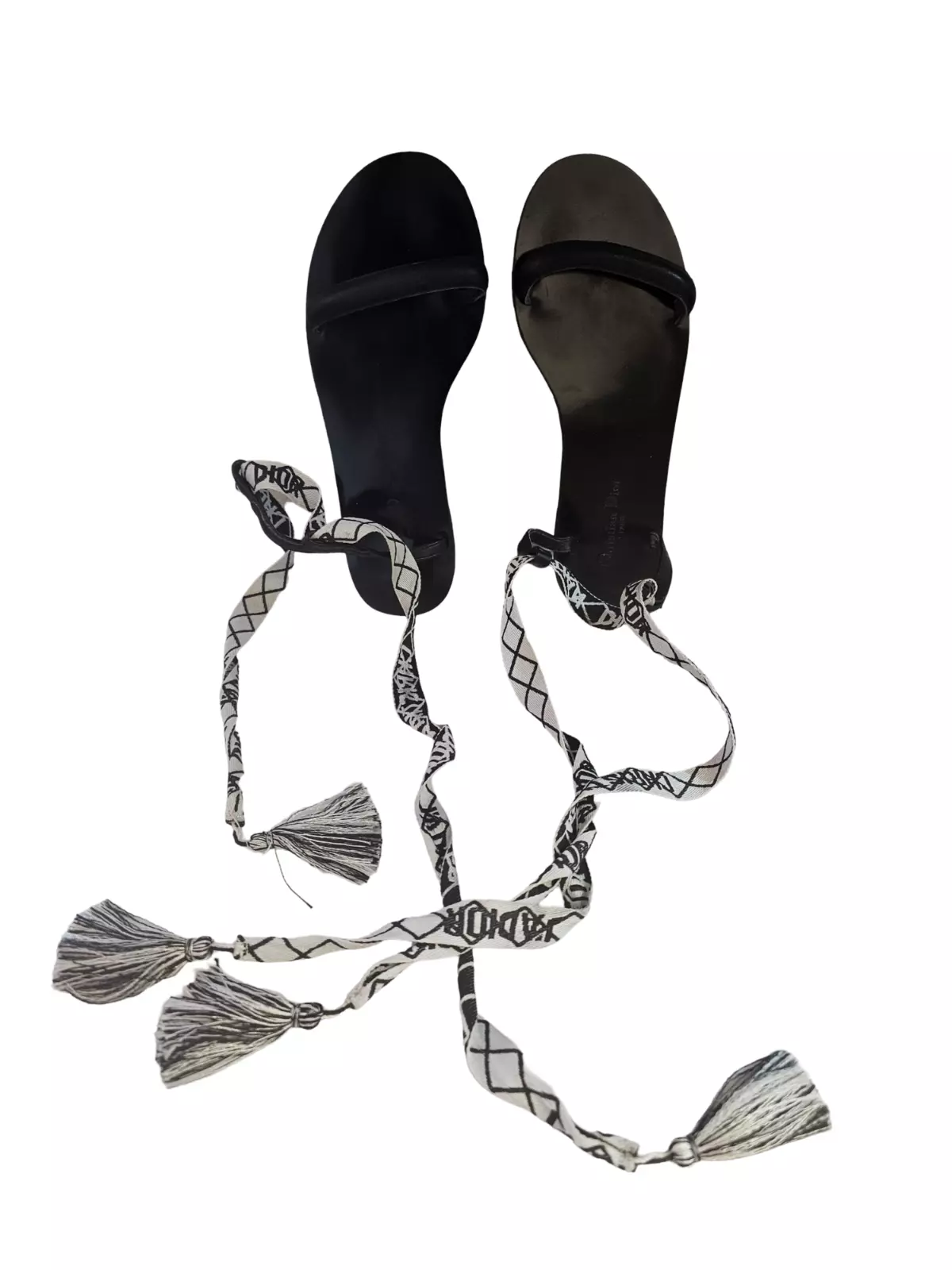 Rare sandales attachées en cuir noir Christian Dior taille UE 37