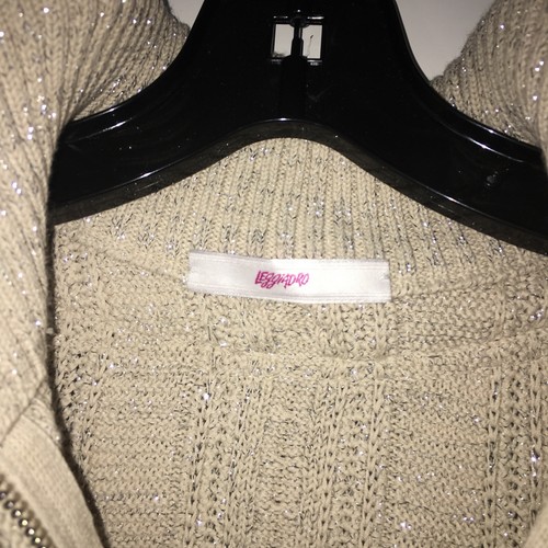 Leggiadro Cream and Metallic Silver Zip Front Cardigan Sweater Jacket Sz Small. - Picture 6 of 12