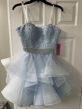 Jovani Light blue Strapless Dress. Never Worn. New With Tags. Embellished Belt.