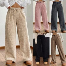 Ladies Loose Fluffy Fleece Loungewear Pants Pyjama Bottoms Trousers Nightwear PJ