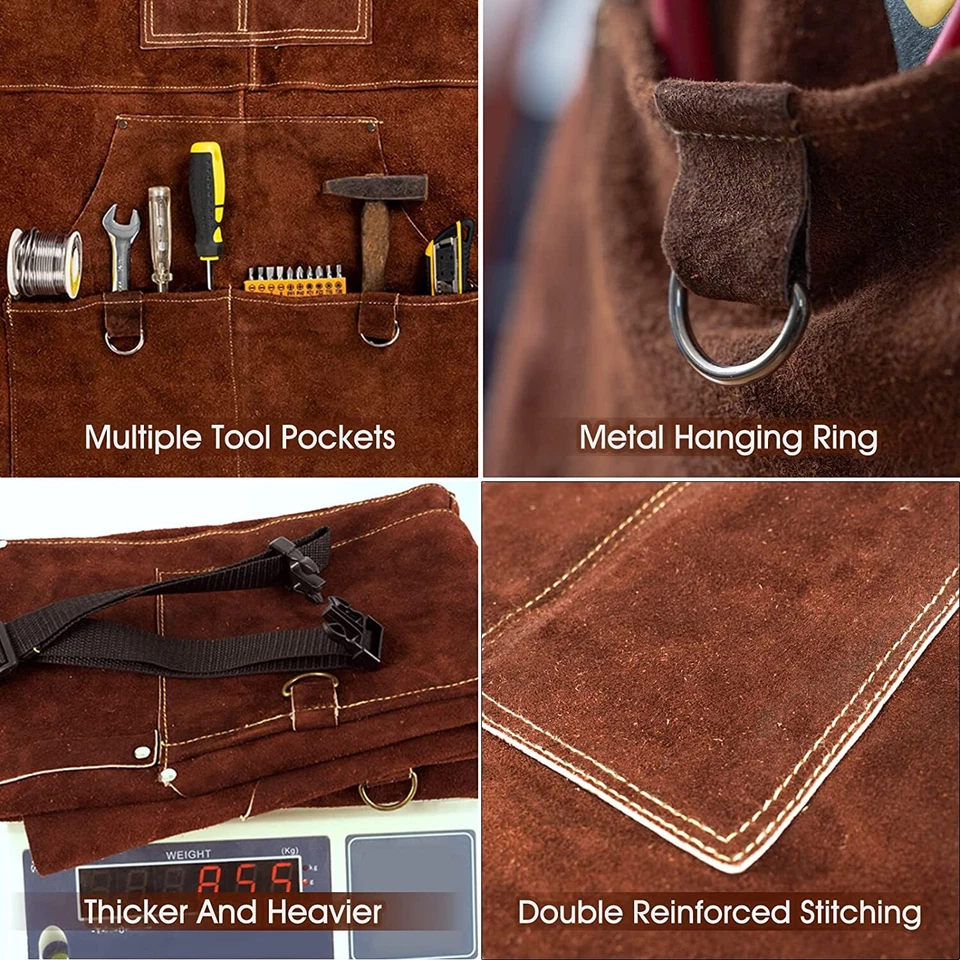 41"x 23"Cowhide Leather Welding Apron Heat Resistant Clothing with pockets - Image 4 of 4