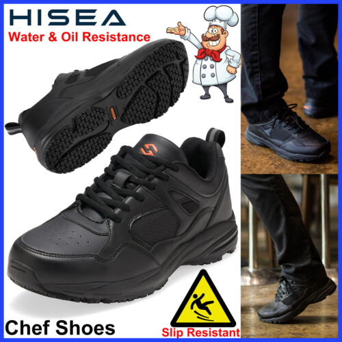HISEA Men's Lace Up Non Slip Work Chef Shoes Memory Foam Casual Sneakers Kitchen