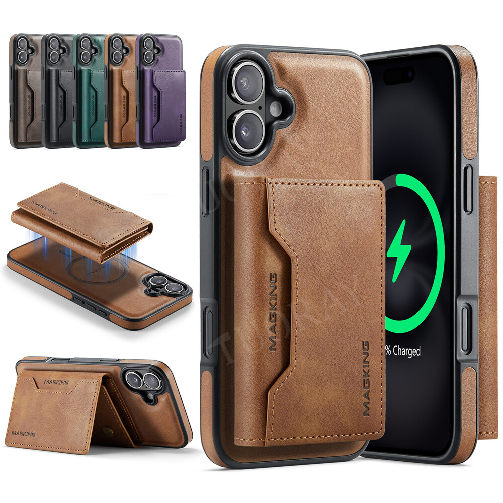 For iPhone 16 15 Pro Max 14 13 12 Leather Mag Safe Magnetic Case Wallet Holder