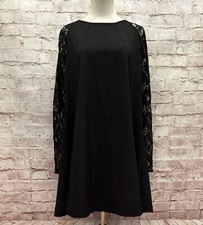 Simply Styled By Sears Dress Women’s Medium Missy Lace Sleeves Swing Black NEW
