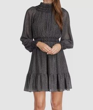 $225 Michael BY Michael Kors Women's Black Dot Print Smocked Dress Size XL