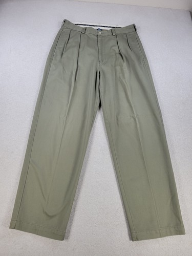 Polo Ralph Lauren khaki Hose Herren 34 x 30 grün Plissee gerades Bein Freizeit Tasche