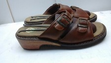 Earth Brown Leather Slip On Wedge Adjustable Slide Mule Sandal Women Shoes 9M 40