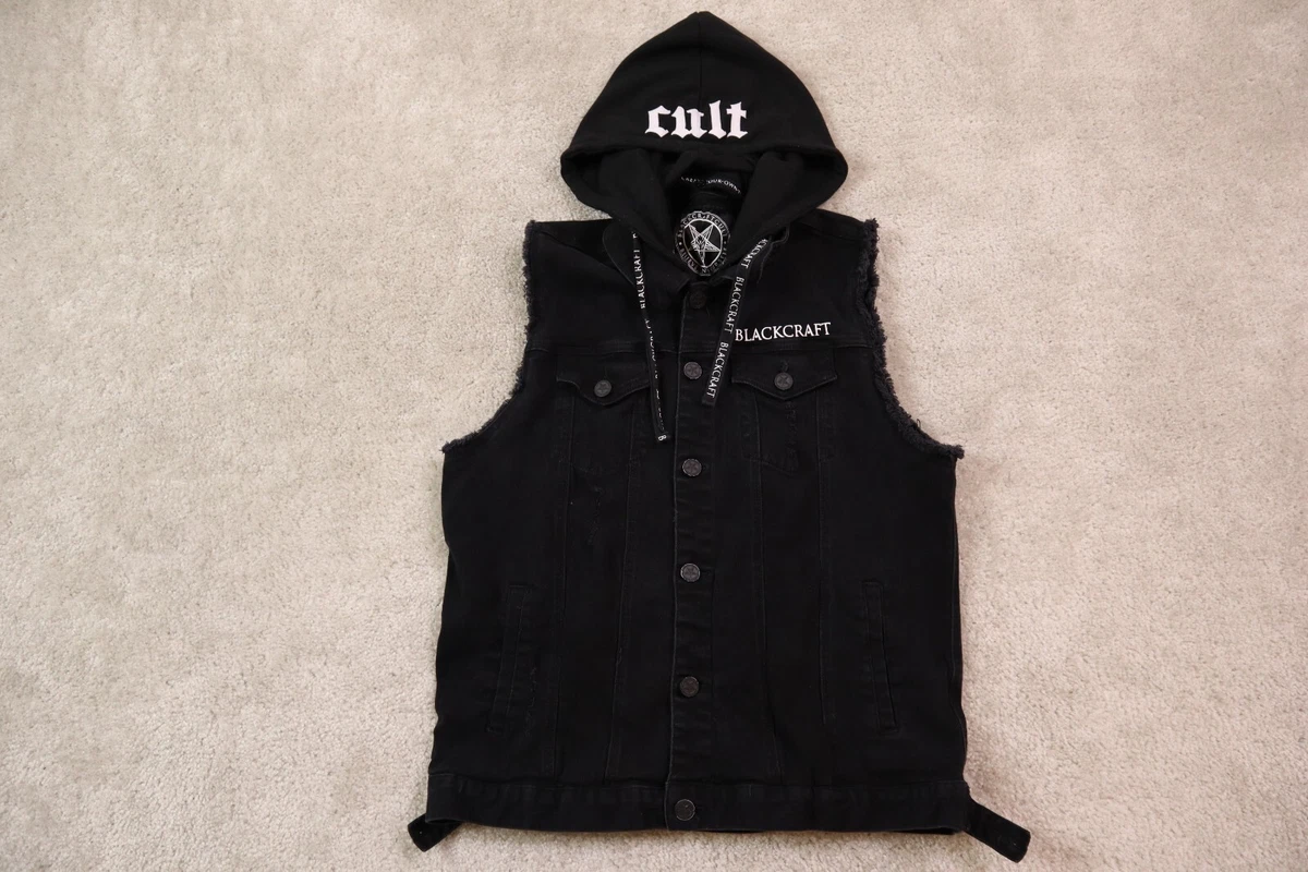 Black Craft Cult Vest Mens XL Black Denim Hooded eBay