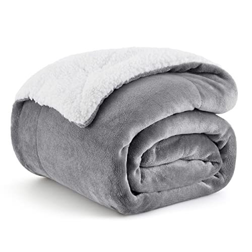 Sherpa Fleece Throw Blanket for Couch - Thick and Throw (50" x 60") 01 - Grey - Picture 2 of 7