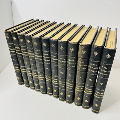 John L Stoddards Lectures Set 10 Vol + 2 Sup Vol 1897-1902 Black Gold Gilt Decor