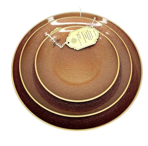 Turkish Glass 4 Entree Dinner Plates Set Brown Bronze Textured Gold Rim 11" NWT - Picture 5 of 11