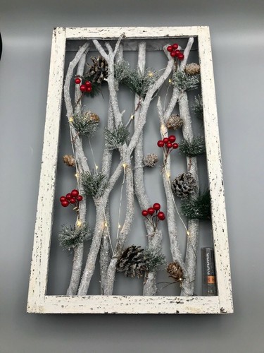 LED Battery Light Up Wooden Frame Christmas Xmas Decoration Natural Twigs Cones - Picture 7 of 13