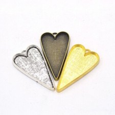Heart Cabochon Base Tray Bezel Blank DIY Necklace Pendants Jewelry Making 2Pcs