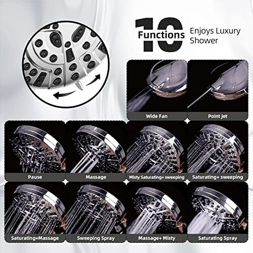 Shower Head,10 Functions High Pressure shower head with handheld, Built-in - Picture 6 of 7