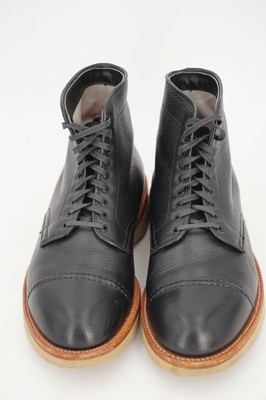 Alden 86045 Cap Toe boot is built on the TruBalance last. The model has a black Regina Grain leather upper with a wedge outsole.