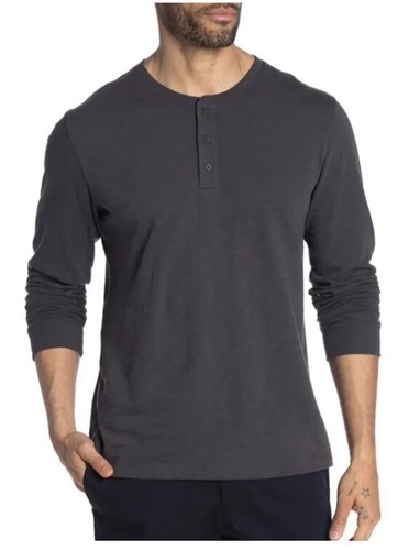 Vince Mens Large Black Henley Pullover Long Sleeve Shirt L Cotton - Picture 2 of 5