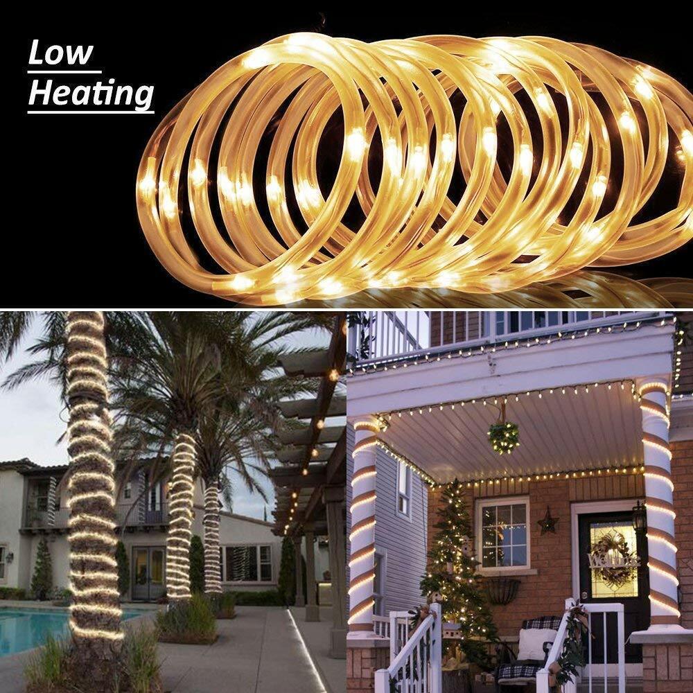 12m Outdoor 100 LED Rope Lights,Warm White String Light Christmas