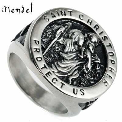 MENDEL Mens Stainless Steel Catholic Signet St Saint Christopher Ring Size  7-15