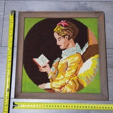 Antiker Wandteppich Dame montiert Bild Vintage gerahmtes Bild Wandbehang selten