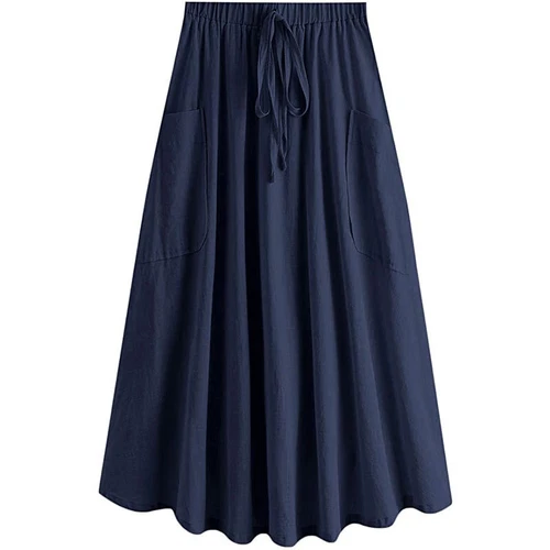 Lady Skirt Casual Summer Womens Loose Midi Length A-Line Skirt with Pockets - Picture 18 of 33