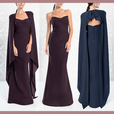 NWT 966 Alexander by Daymor  6  Cape Sleeves Strapless Gown Aubergine G1957