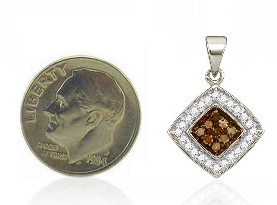 Кулон из 10-каратного белого золота с бриллиантами шоколадный коричневый и белый кластер бриллиантов 0,25 карата - Изображение 2 из 3