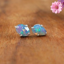 100 Original Fire Opal Slice Gemstone 925 Sterling Silver Women Stud Earrings