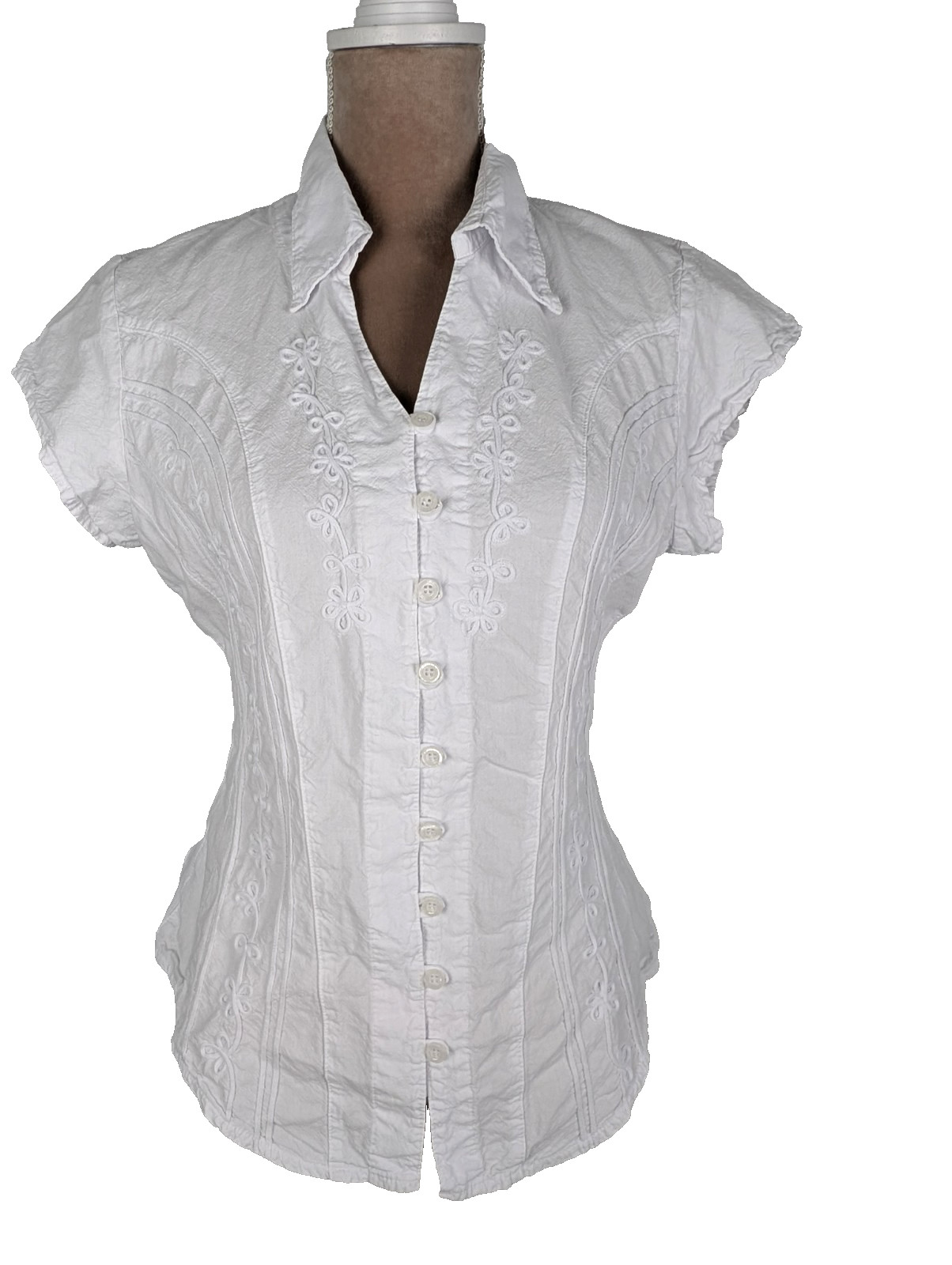Scully Embroidered Cantina Western Tee Shirt Blouse Top Sz M White Cowgirl Rodeo