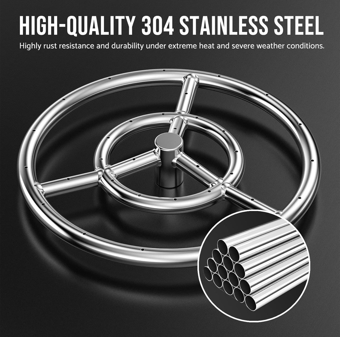 Skyflame 12" Round 304 Stainless Steel Fire Pit Burner Ring