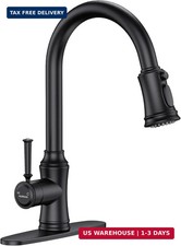 HURRAN Kitchen Faucet with Pull Down Sprayer, Matte Black  Single Handle, High