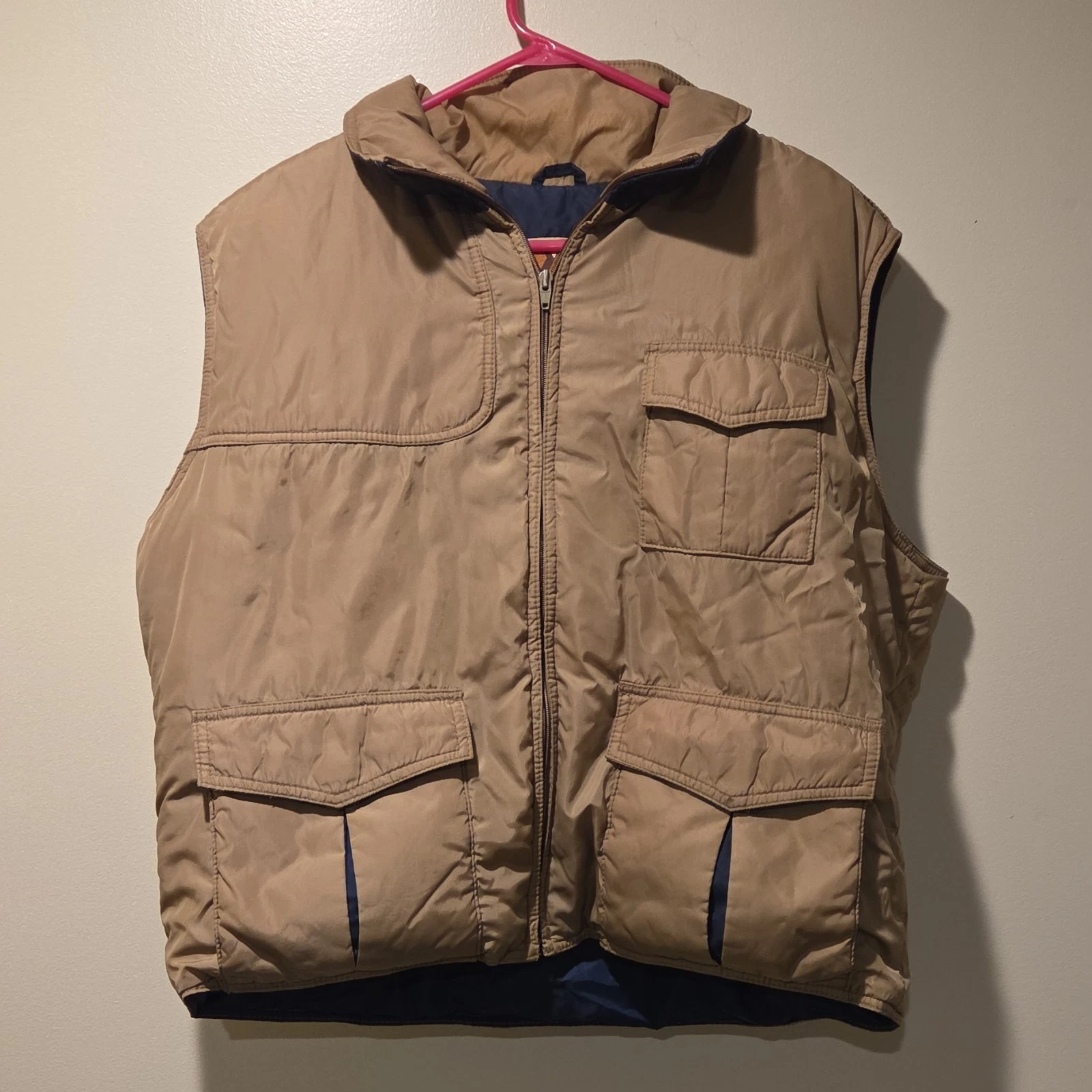 Natural High Down Beige Men's XL Vest Zip Closure Pockets Mid-Length Casual