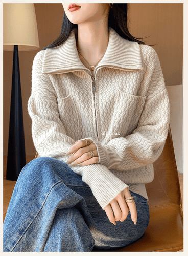 Womens 100% Wool Knit Knitwear Cardigan Sweater Autumn Spring Casual Zipper Coat - Picture 13 of 25