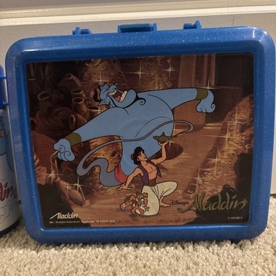 Vintage 90s 1992 Blue Disney Aladdin Lunch Box with Thermos-Genie