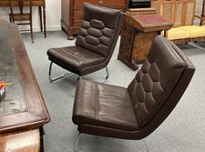 Vintage Pair of Verco Gordon Russell Genuine Leather & Bent Chrome Chairs Retro